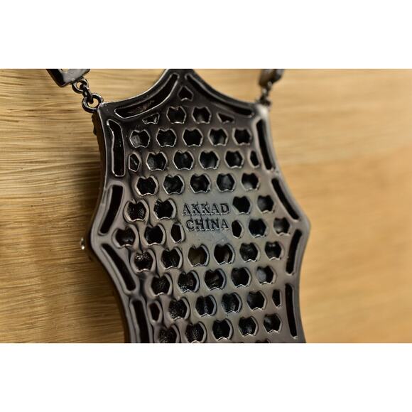 Akkad Designer Necklace Pendant Web Blue Pave Rhinestone Sparkle Signed Bin2 - Picture 11 of 12